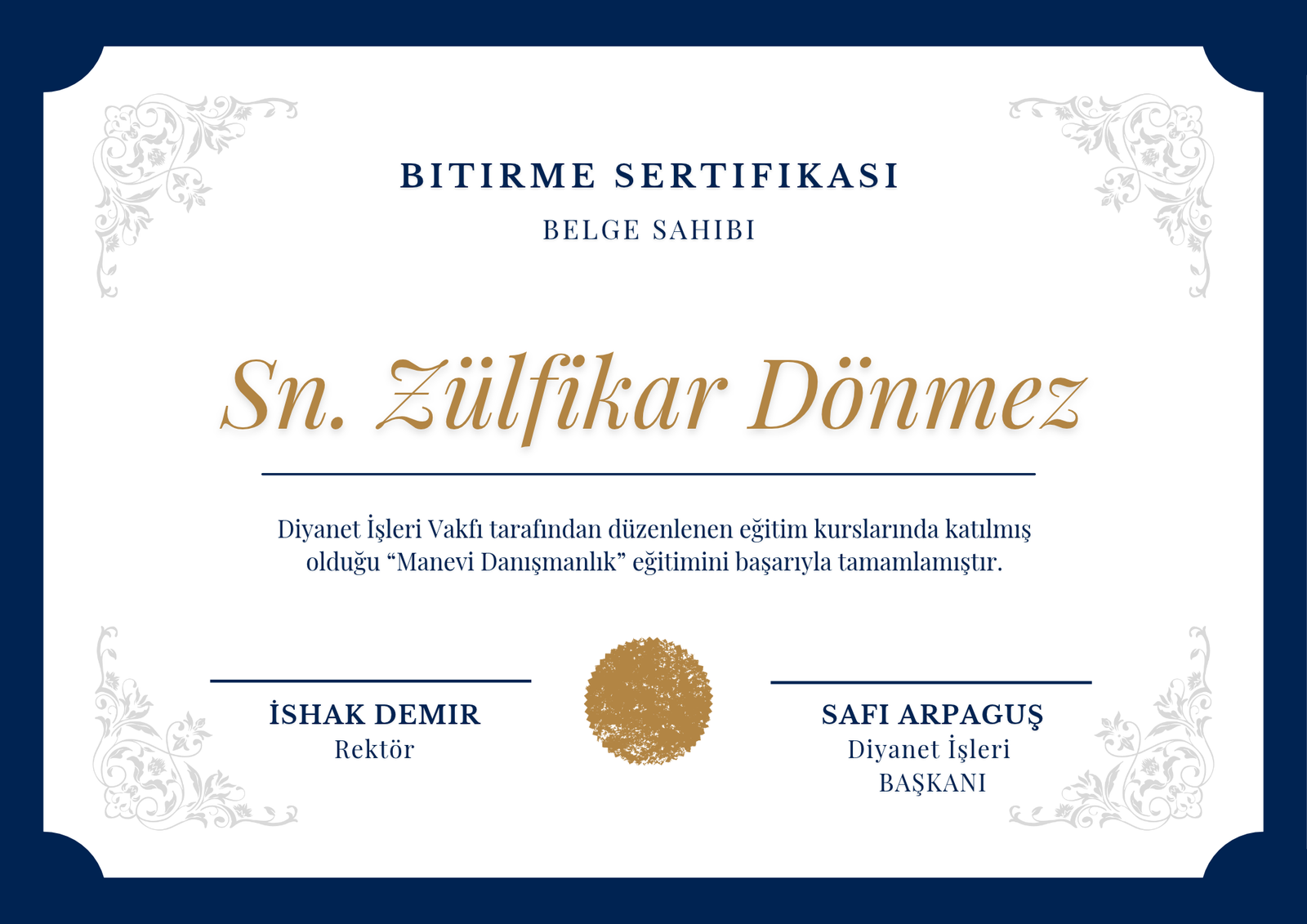 Zülfikar Hoca Resmi Sertifikası